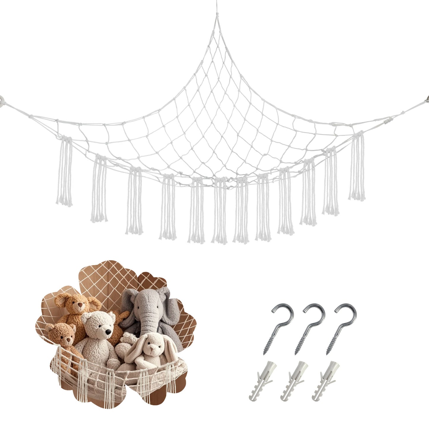59 x 47 inches Stuffed Animal Hammock Corner Net, Plushie Net for Stuffed Animals Corner Large, Cotton Hammock Holder for Home, Room, Wall, Bedroom Decor (White)