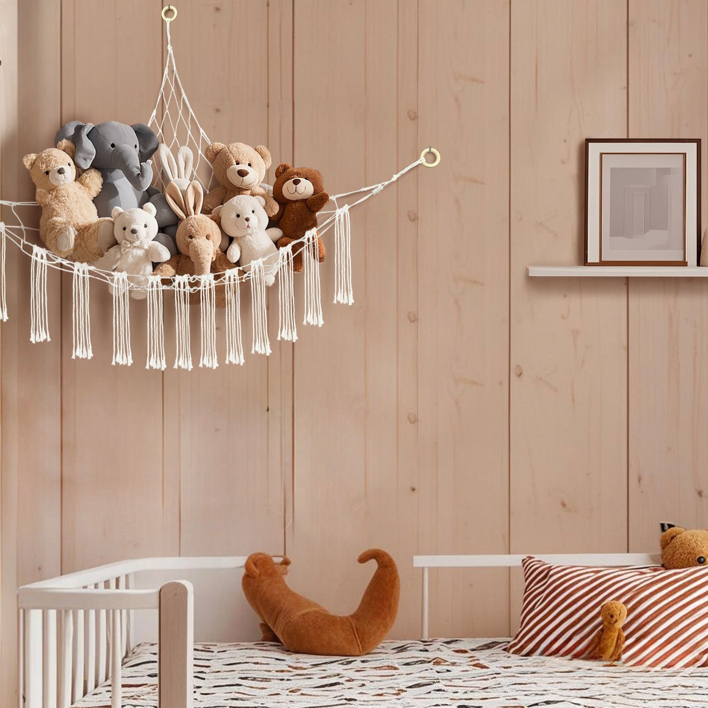 59 x 47 inches Stuffed Animal Hammock Corner Net, Plushie Net for Stuffed Animals Corner Large, Cotton Hammock Holder for Home, Room, Wall, Bedroom Decor (White)