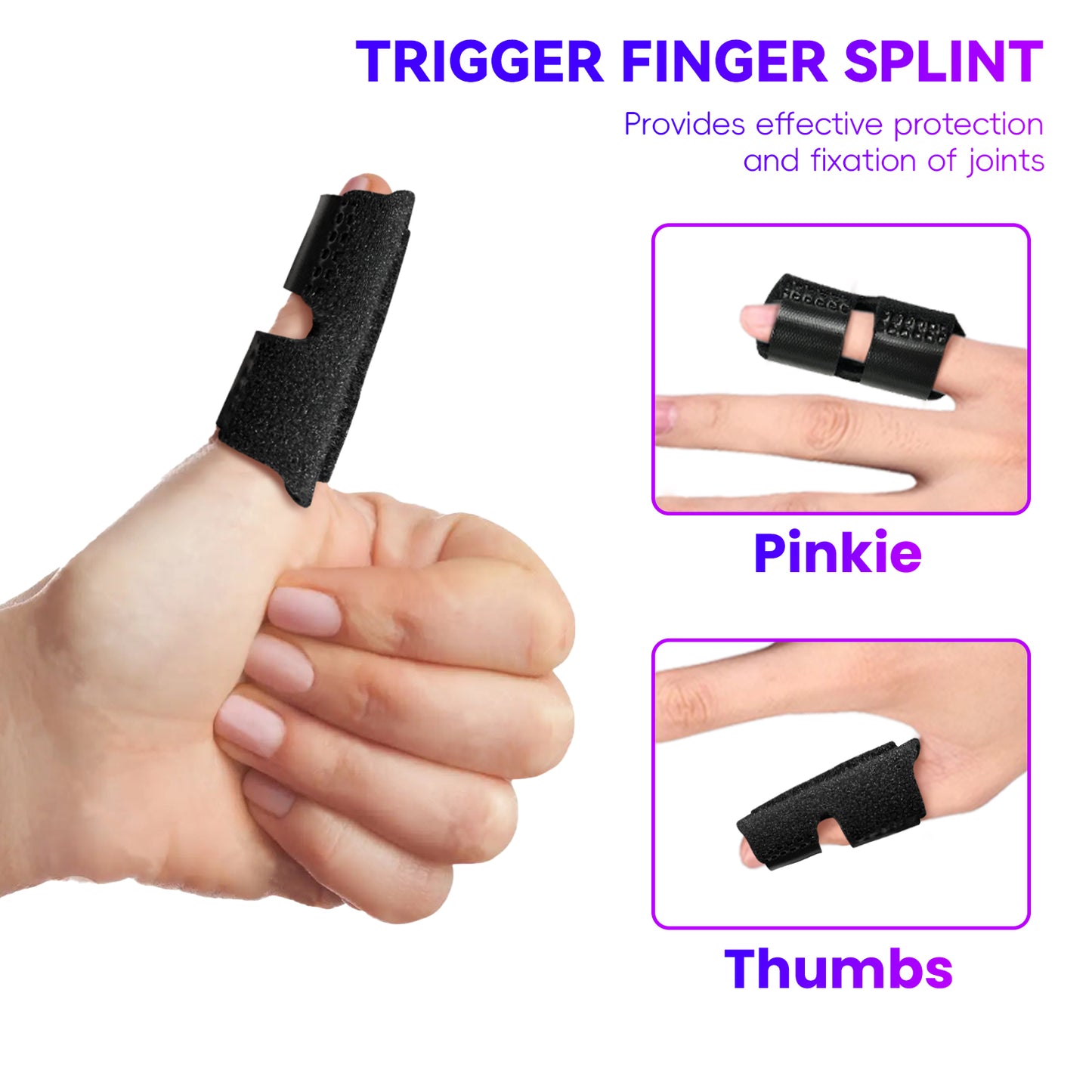 2 PCS Small Finger Splint, Adjustable Trigger Finger Splint, Straightener for Broken Strained Arthritis for Pinky, Index Splints for Teenagers and Women (Black)