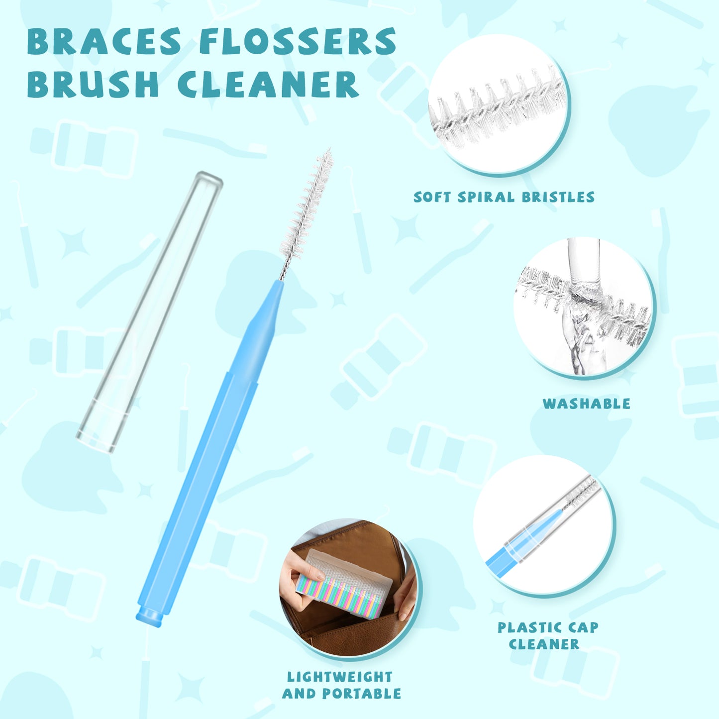 200 Count Interdental Brushes Between Teeth for Braces, Orthodontic Flossers Brush Cleaner, Dental Teeth Braces Cleaning Tools Kit