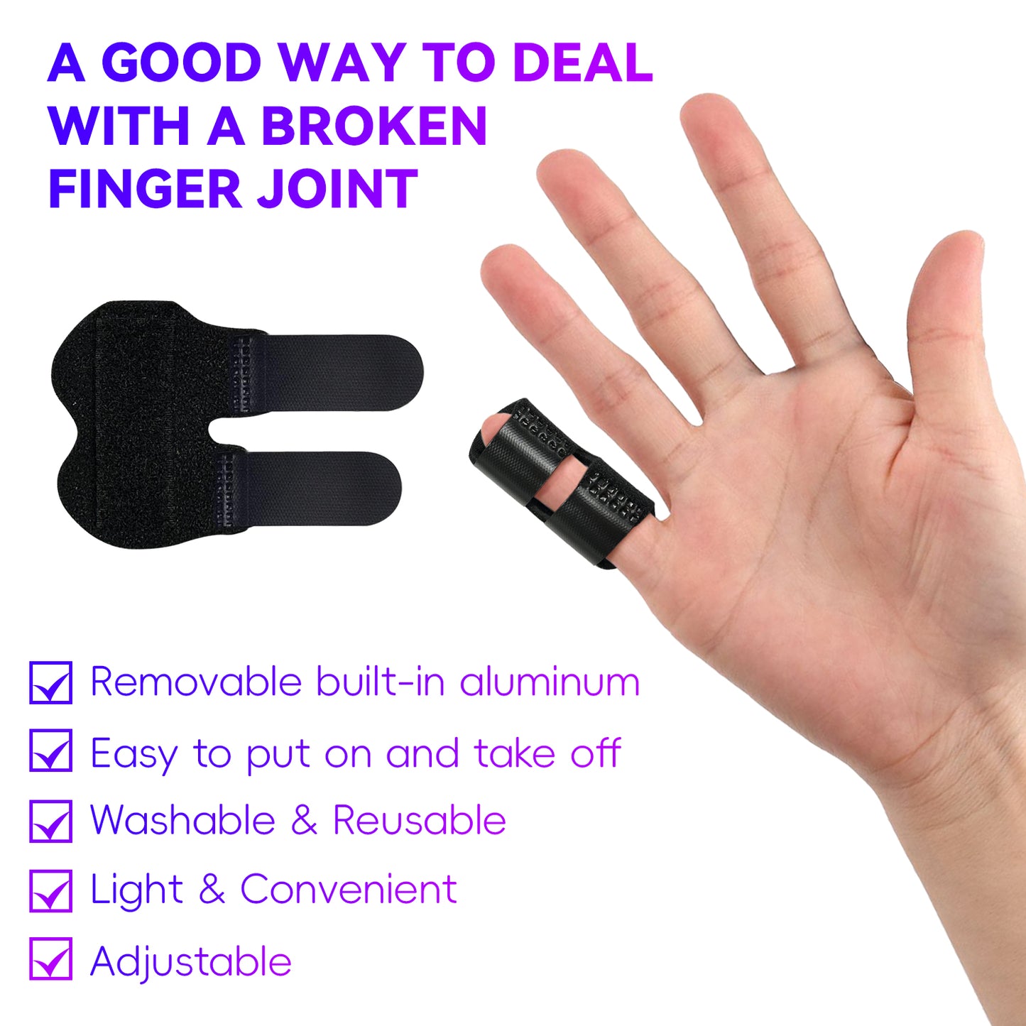 2 PCS Small Finger Splint, Adjustable Trigger Finger Splint, Straightener for Broken Strained Arthritis for Pinky, Index Splints for Teenagers and Women (Black)