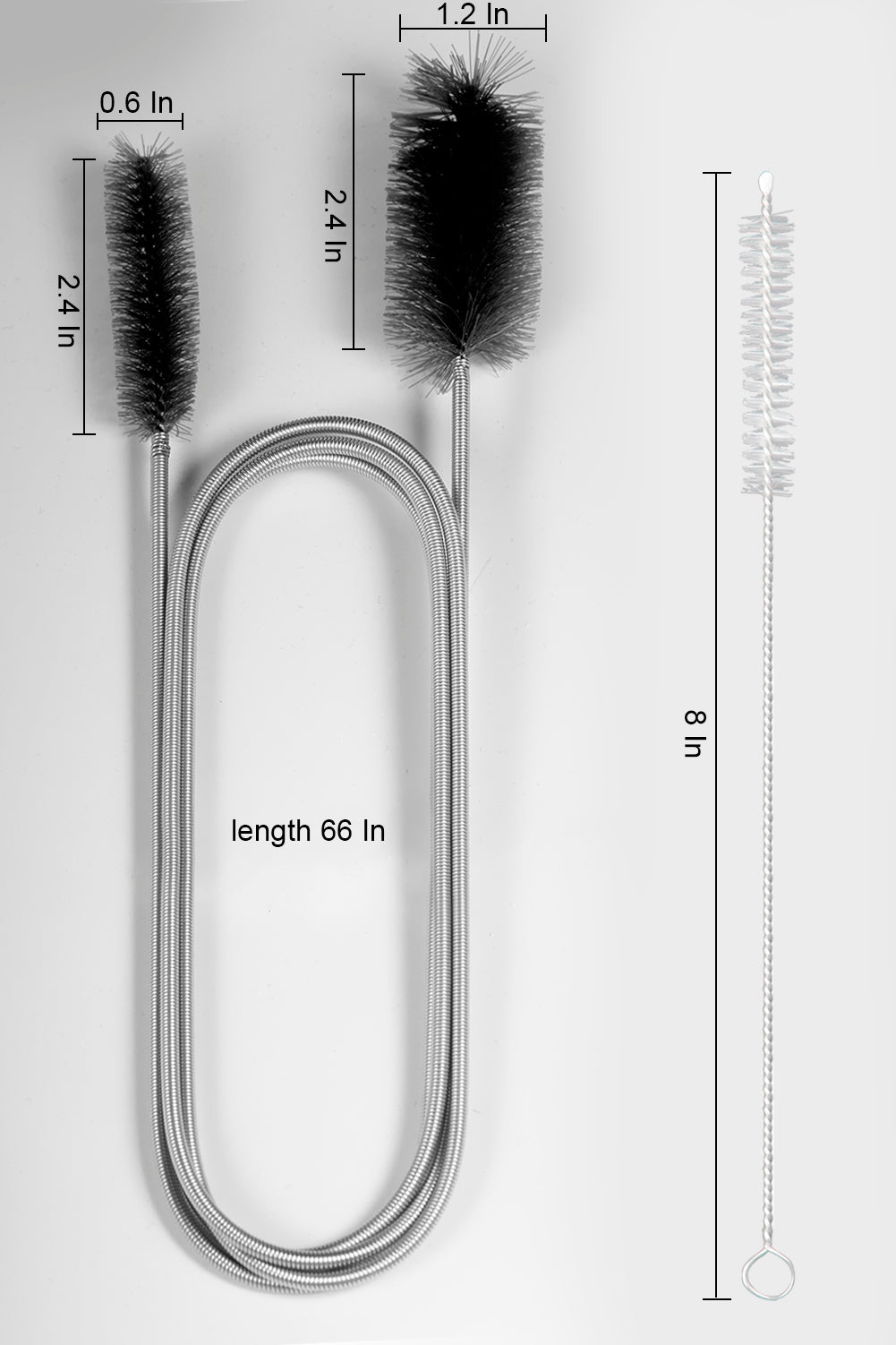 Flexible Drain Brush, 66 Inch Long Double Ended Tube Cleaning Brush and 2 Pack 8 Inch Straw Cleaner Brush