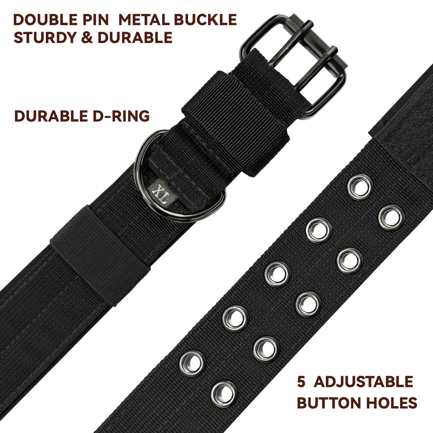 Heavy Duty Dog Collar for Large Dogs, Tactical Dog Collars with Metal Buckle & D Ring, 1.5" Width Thick Adjustable Nylon Collar for Medium Dogs, Black/L