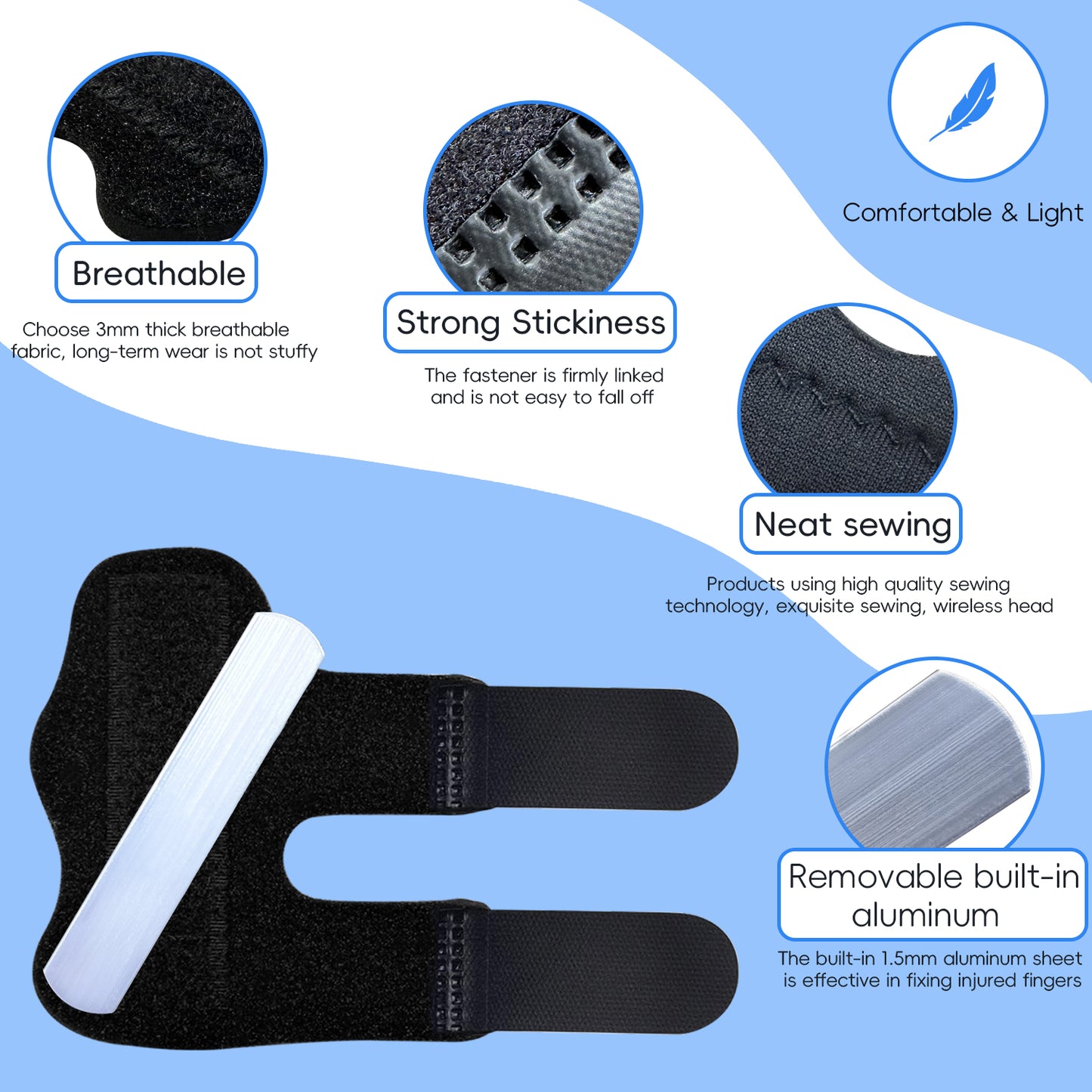 Bozenu Finger Splint, Universal Trigger Finger Brace for Broken/Arthritis Pain and Sprain Relief, Splints for Middle, Index, Ring (2 Pack,Black)