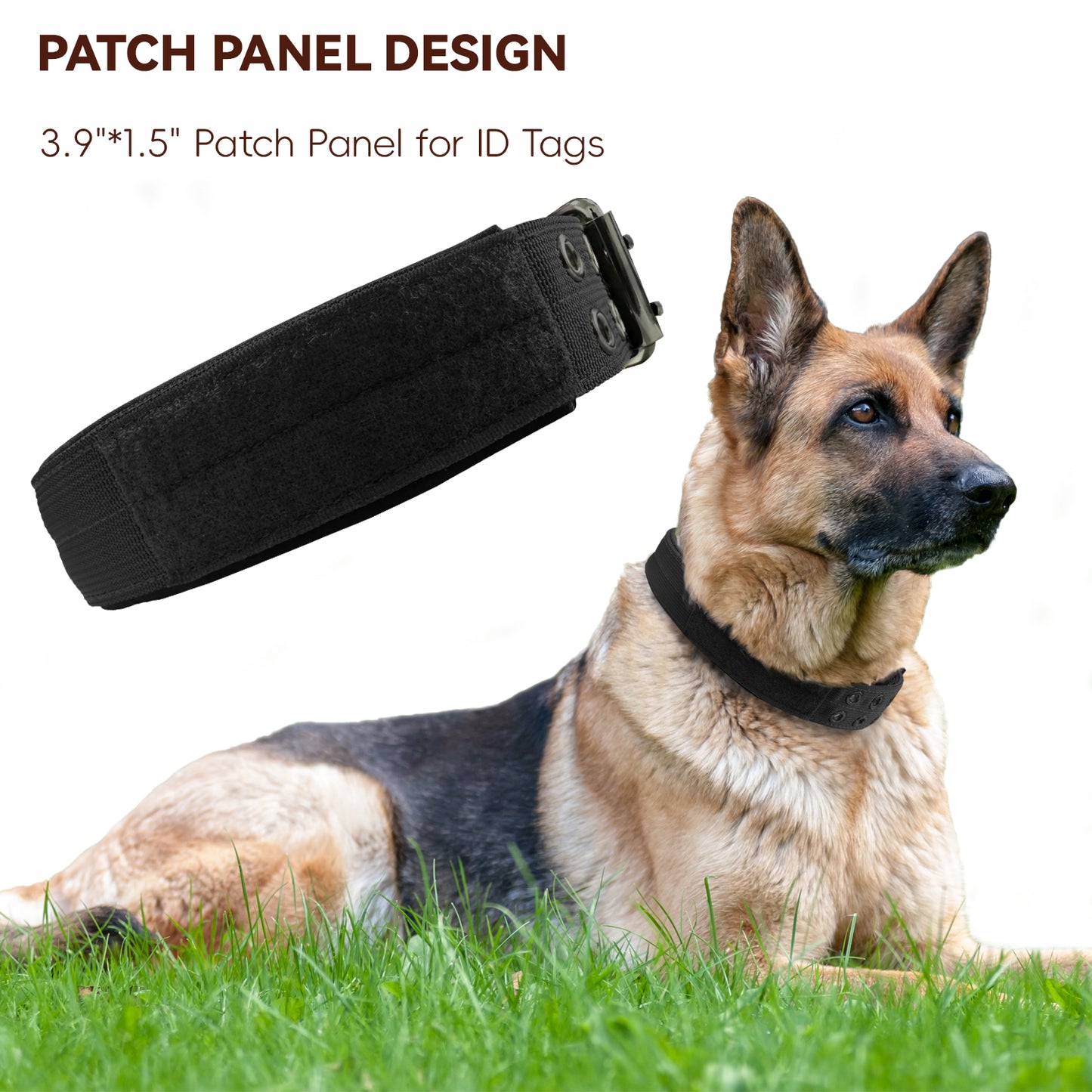 Heavy Duty Dog Collar for Large Dogs, Tactical Dog Collars with Metal Buckle & D Ring, 1.5" Width Thick Adjustable Nylon Collar for Medium Dogs, Black/L