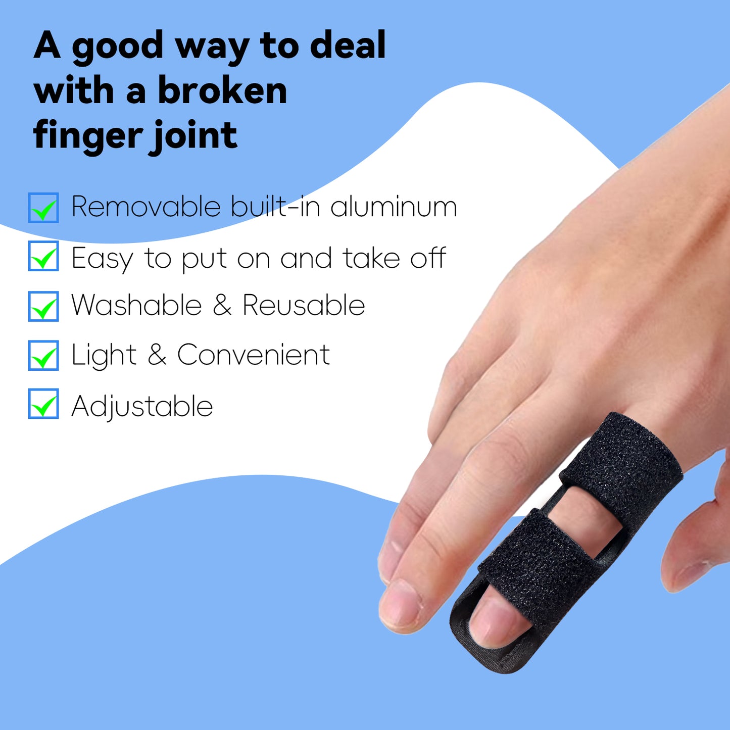 Bozenu Finger Splint, Universal Trigger Finger Brace for Broken/Arthritis Pain and Sprain Relief, Splints for Middle, Index, Ring (2 Pack,Black)
