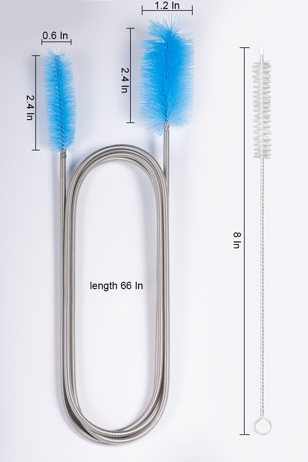Bozenu Flexible Drain Brush, 66 Inch Long Double Ended Hose Pipe Tube Cleaning Brush and 2 Pack 8 Inch Straw Cleaner Brush