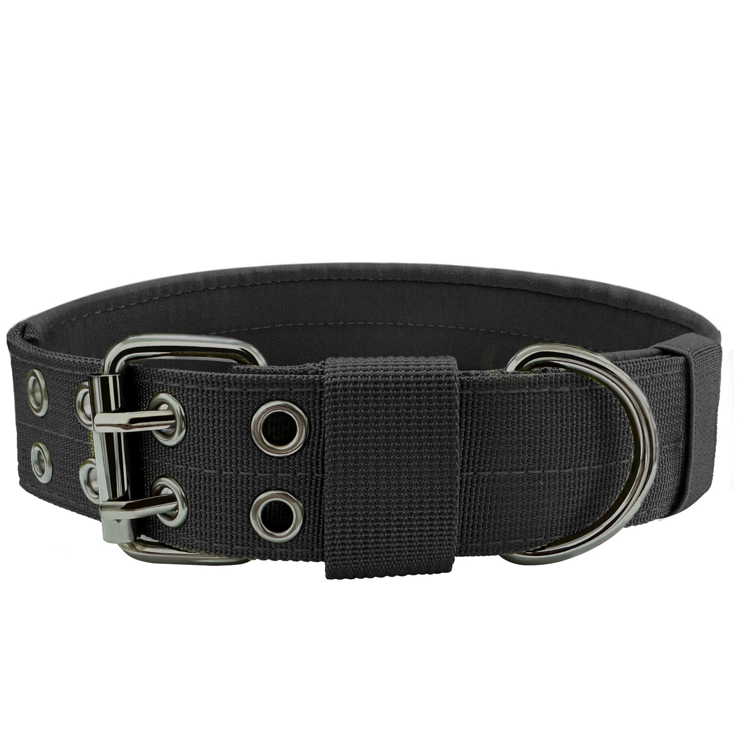 Heavy Duty Dog Collar for Large Dogs, Tactical Dog Collars with Metal Buckle & D Ring, 1.5" Width Thick Adjustable Nylon Collar for Medium Dogs, Black/L