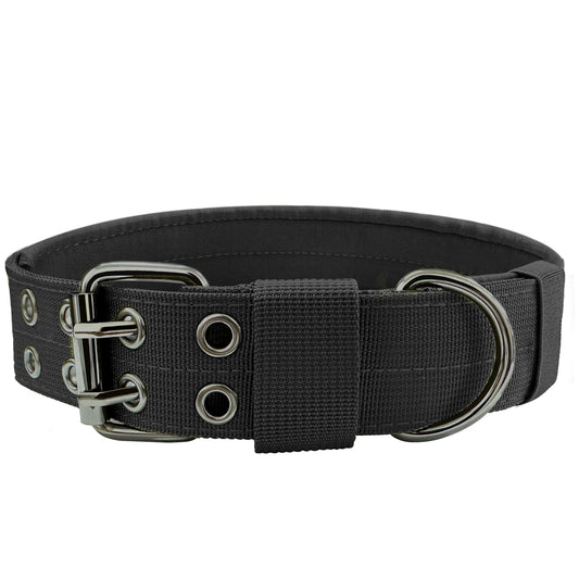 Heavy Duty Dog Collar for Large Dogs, Tactical Dog Collars with Metal Buckle & D Ring, 1.5" Width Thick Adjustable Nylon Collar for Medium Dogs, Black/L
