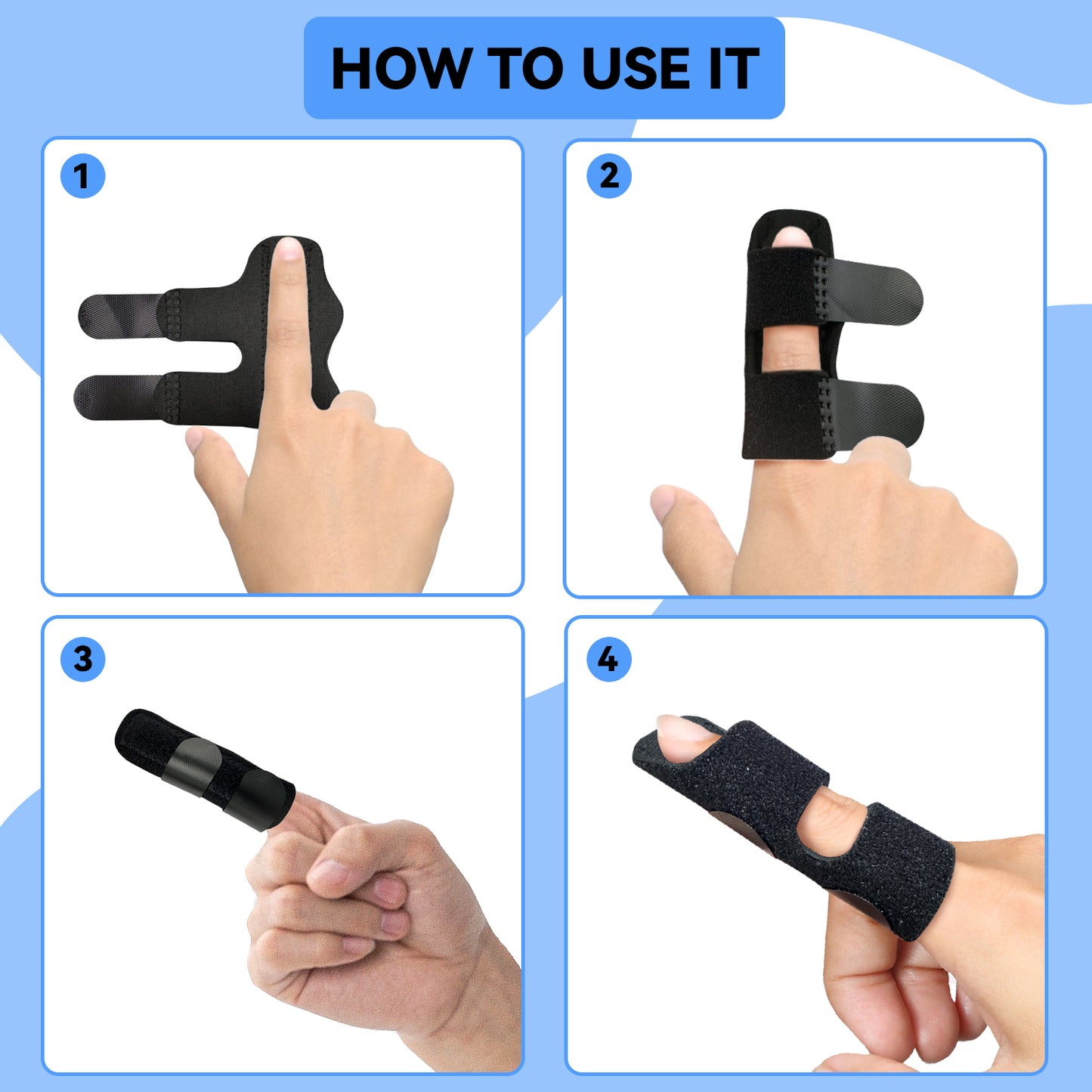 Bozenu Finger Splint, Universal Trigger Finger Brace for Broken/Arthritis Pain and Sprain Relief, Splints for Middle, Index, Ring (4 Pack,Black)