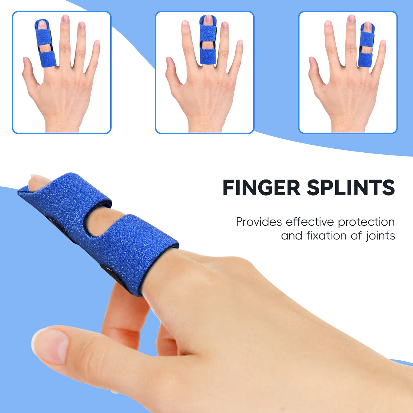Bozenu Finger Splint, Universal Trigger Finger Brace for Broken/Arthritis Pain and Sprain Relief, Splints for Middle, Index, Ring (2 Pack,Blue)