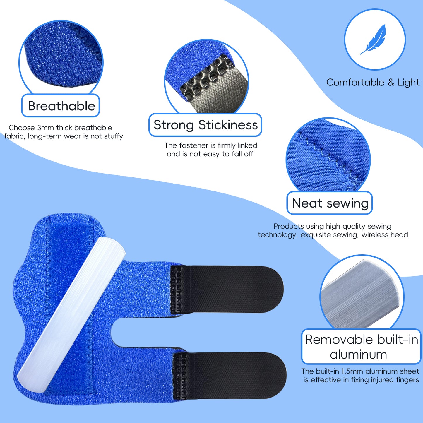 Bozenu Finger Splint, Universal Trigger Finger Brace for Broken/Arthritis Pain and Sprain Relief, Splints for Middle, Index, Ring (2 Pack,Blue)