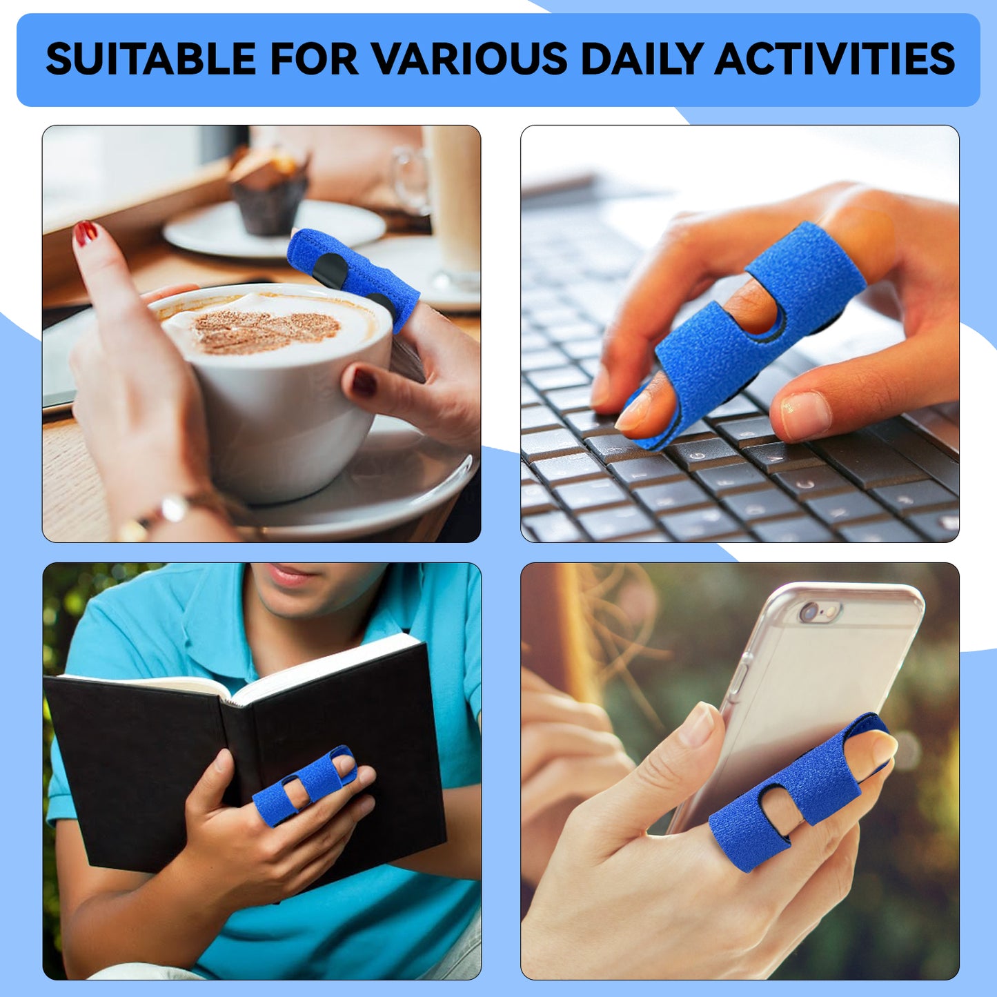 Bozenu Finger Splint, Universal Trigger Finger Brace for Broken/Arthritis Pain and Sprain Relief, Splints for Middle, Index, Ring (2 Pack,Blue)