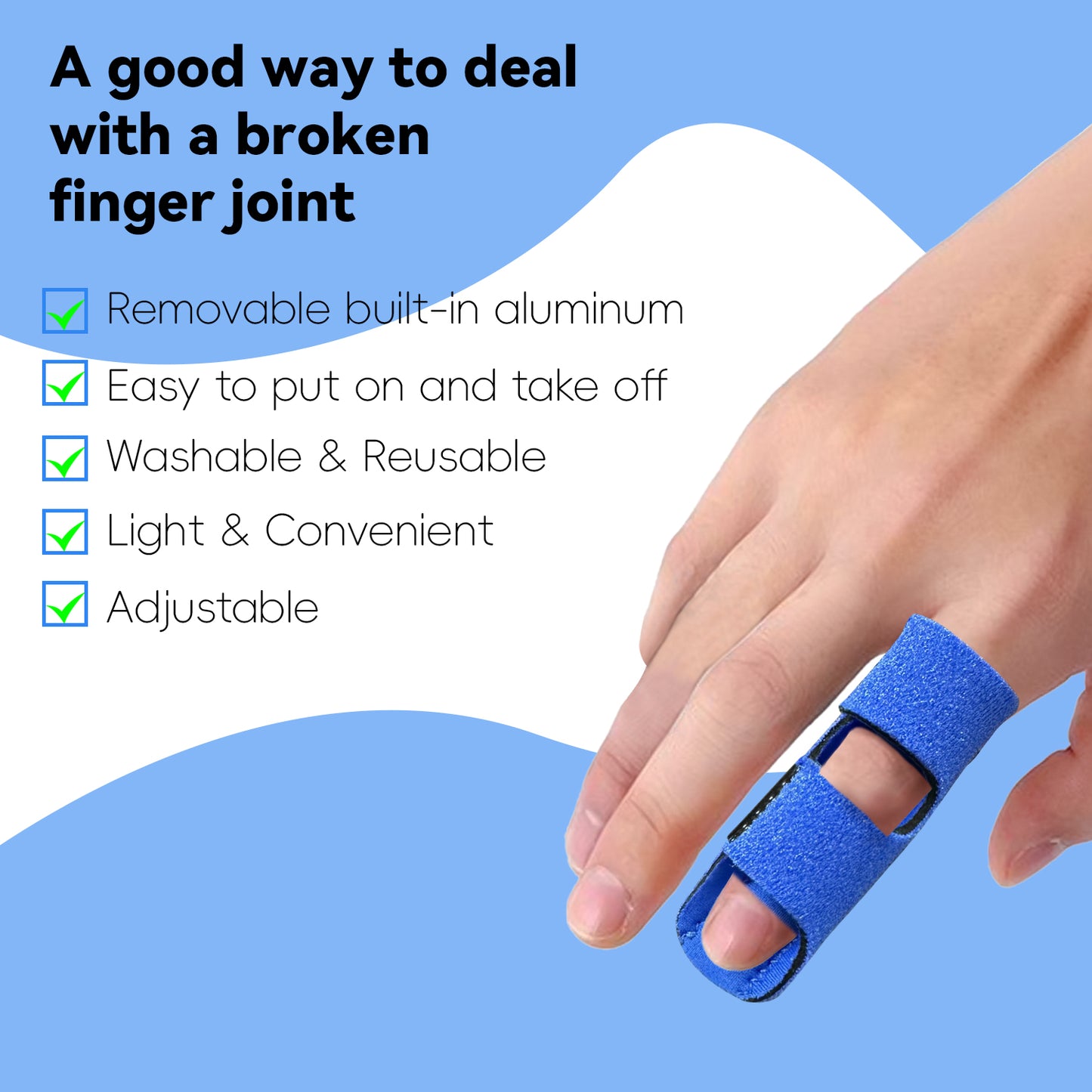 Bozenu Finger Splint, Universal Trigger Finger Brace for Broken/Arthritis Pain and Sprain Relief, Splints for Middle, Index, Ring (2 Pack,Blue)