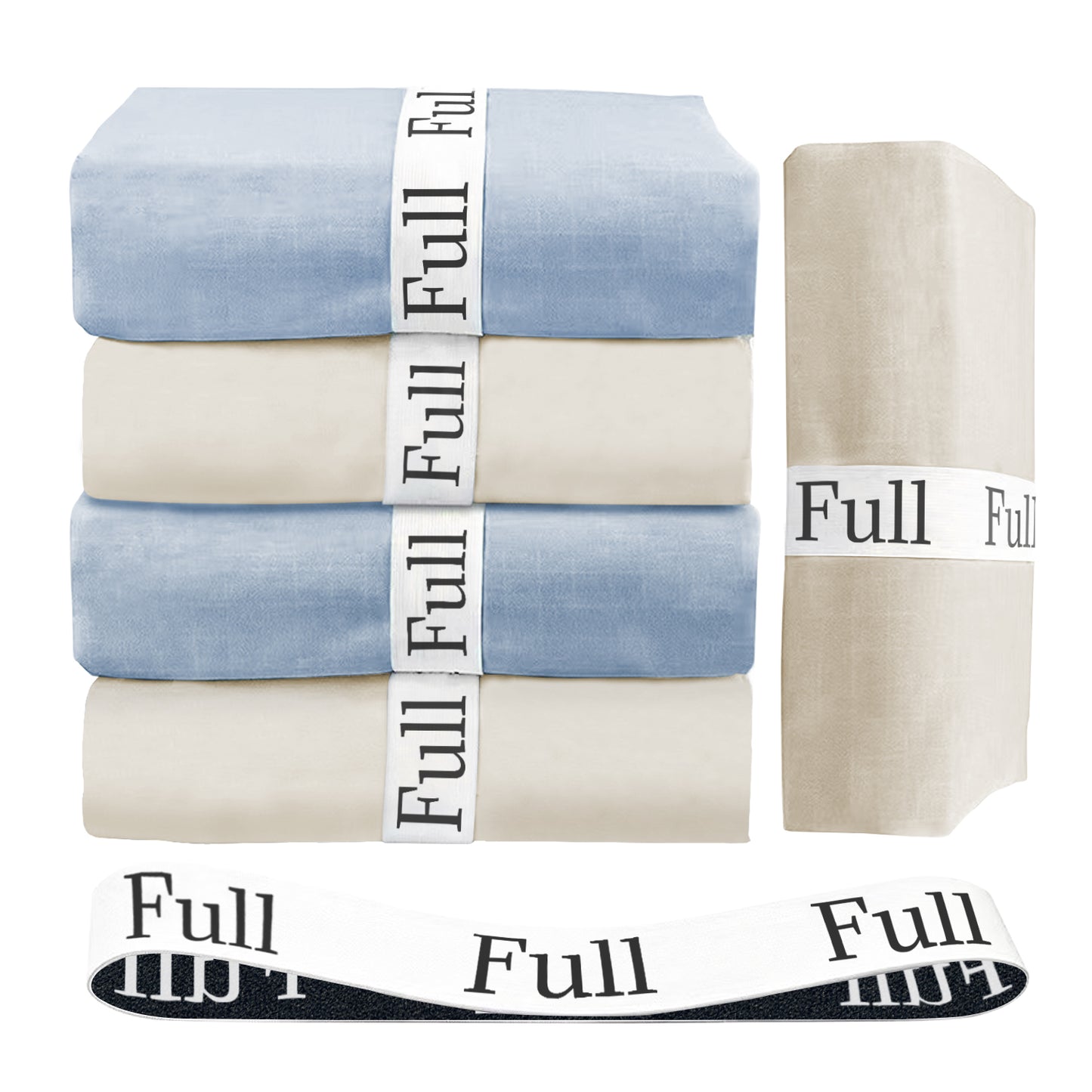 Bozenu Sheet Organizers and Storage Bands - Elastic Bed Sheet Straps/Sheet Storage Organizer for Linen Closet, 4 Pieces (FULL)