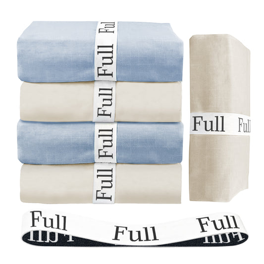 Bozenu Sheet Organizers and Storage Bands - Elastic Bed Sheet Straps/Sheet Storage Organizer for Linen Closet, 4 Pieces (FULL)