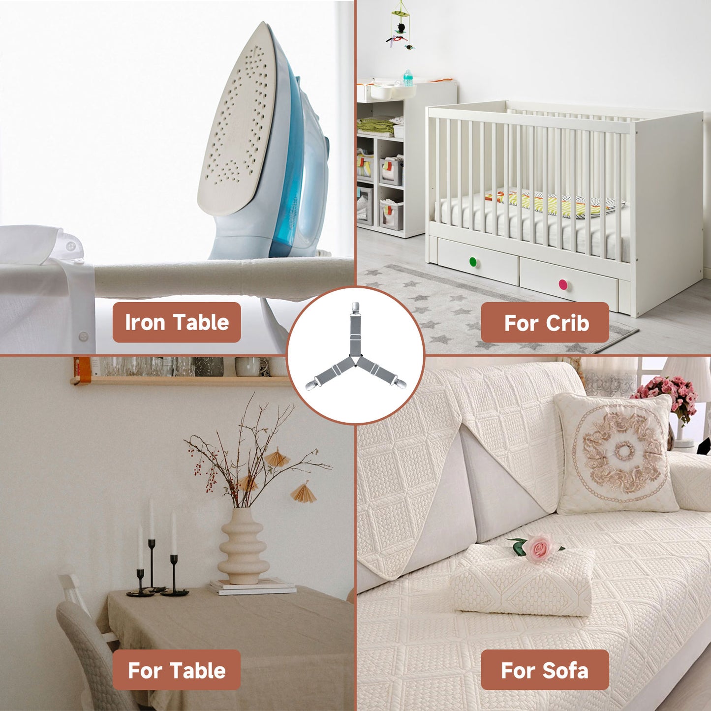 Bozenu Bed Sheet Straps, Upgrade Fitted Bed Sheet Holders for Corners, Non Slip Sheet Clips Grey 4Pcs